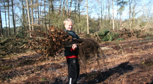 jongen met plantsoen