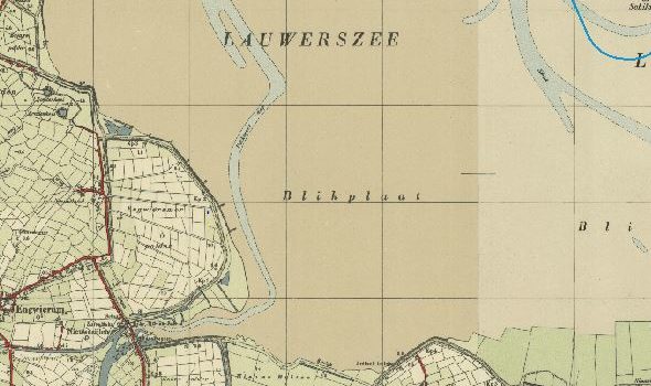 De Zuidwesthoek van de Lauwerszee, topografische kaart circa 1950