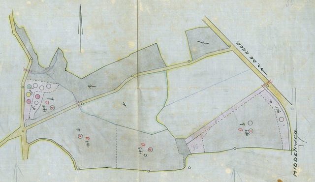Kaart Kerckenland uit opstandslegger (lijst van percelen en hun bosgeschiedenis) uit 1942