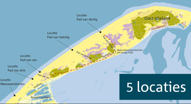 kaart 5 locaties duinherstel Staatsbosbeheer Vlieland
